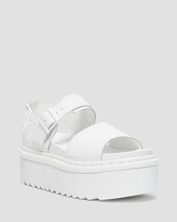 White Women's Dr Martens Voss Mono Leather Platform Gladiator Sandals | CA 306LIS